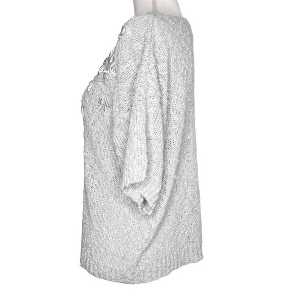 Partners Mervyn's Sweater women's medium gray knit Chunky cottagecore beaded - Picture 3 of 8